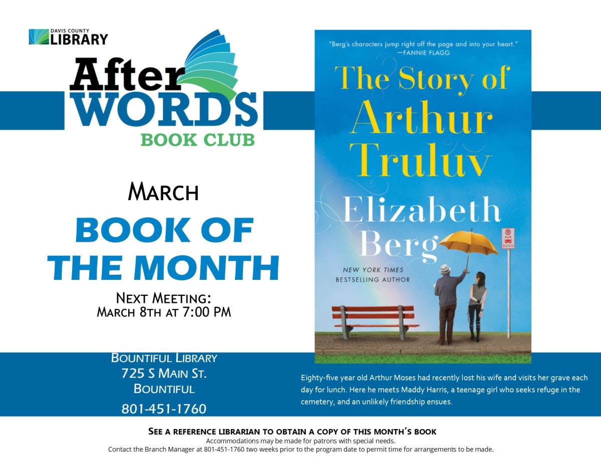 March After Words @ the Bountiful Branch, March 8 @ 7:00 pm.  