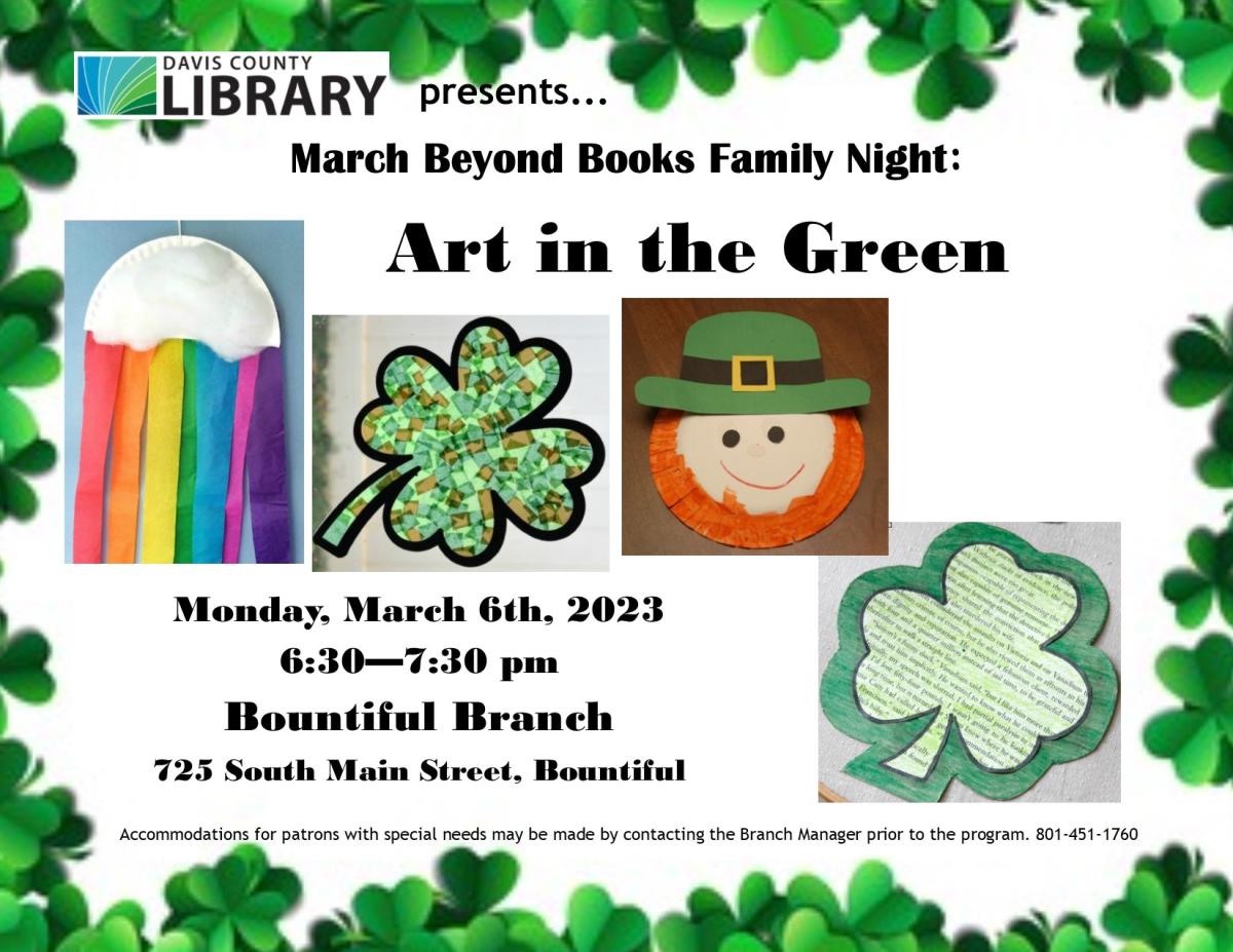 Family Art Night - Art on the Green - March 6, 2023 at 6:30 pm at the Bountiful Branch Library