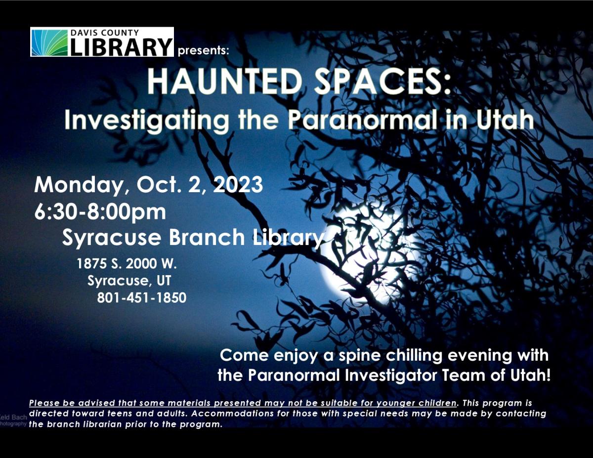 Come enjoy a spine chilling evening with the Paranormal Investigator Team of Utah! 