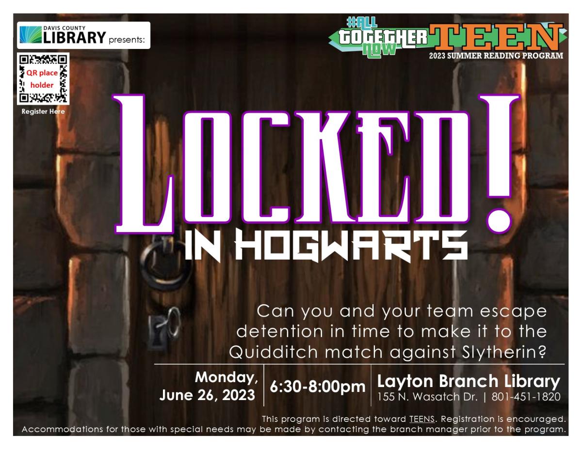 Locked! in Hogwarts Escape Room June 26, from 6:30pm to 8pm