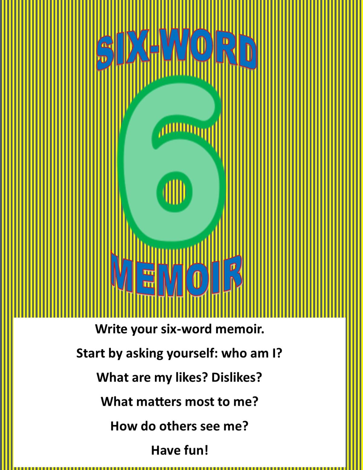 Come and create your 6-word memoir. A paper-covered table and colored pens are provided.