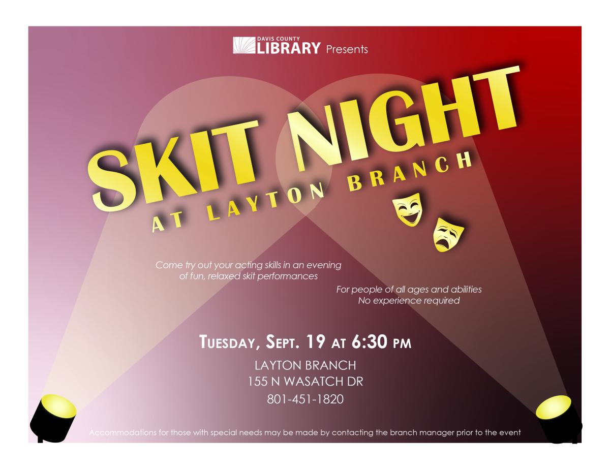 Skit Night at the Layton Library - Tuesday September 19 6:30 PM