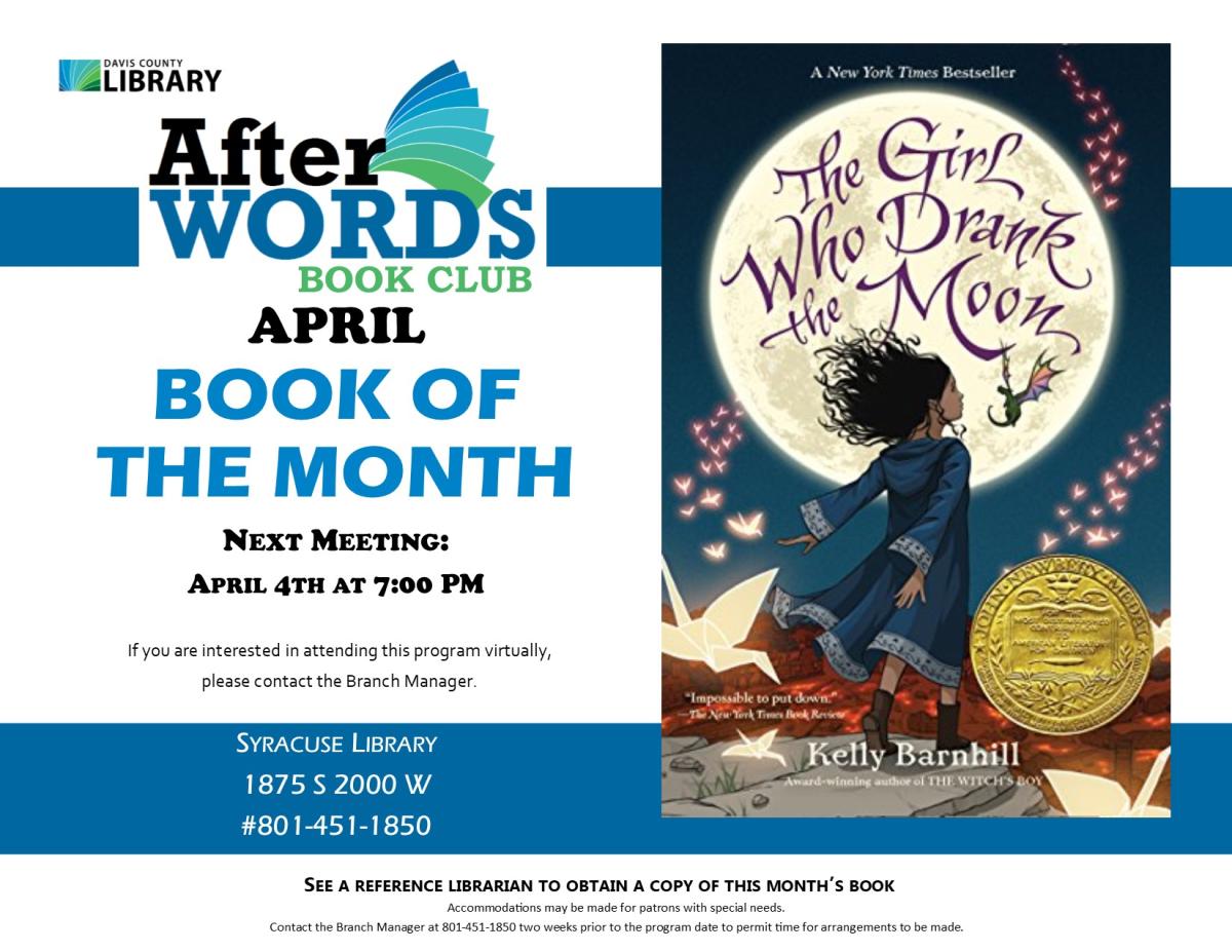 After Words Book Club @ 7pm The Girl Who Drank the Moon by Kelly Barnhill