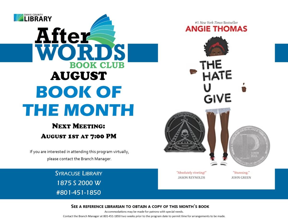 After Words Book Club @ 7pm The Hate U Give by Angie Thomas