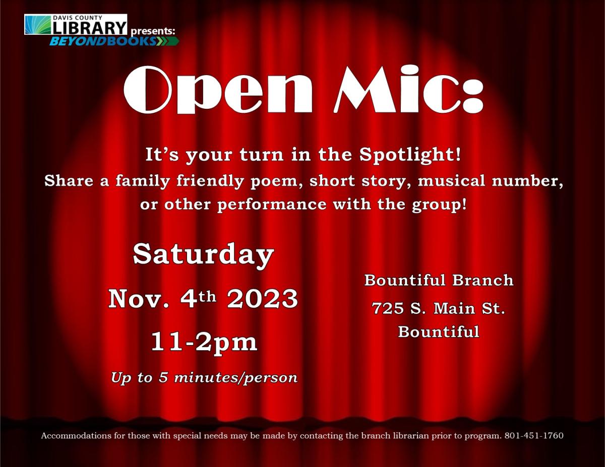 Open Mic flier for Event on Nov 4th