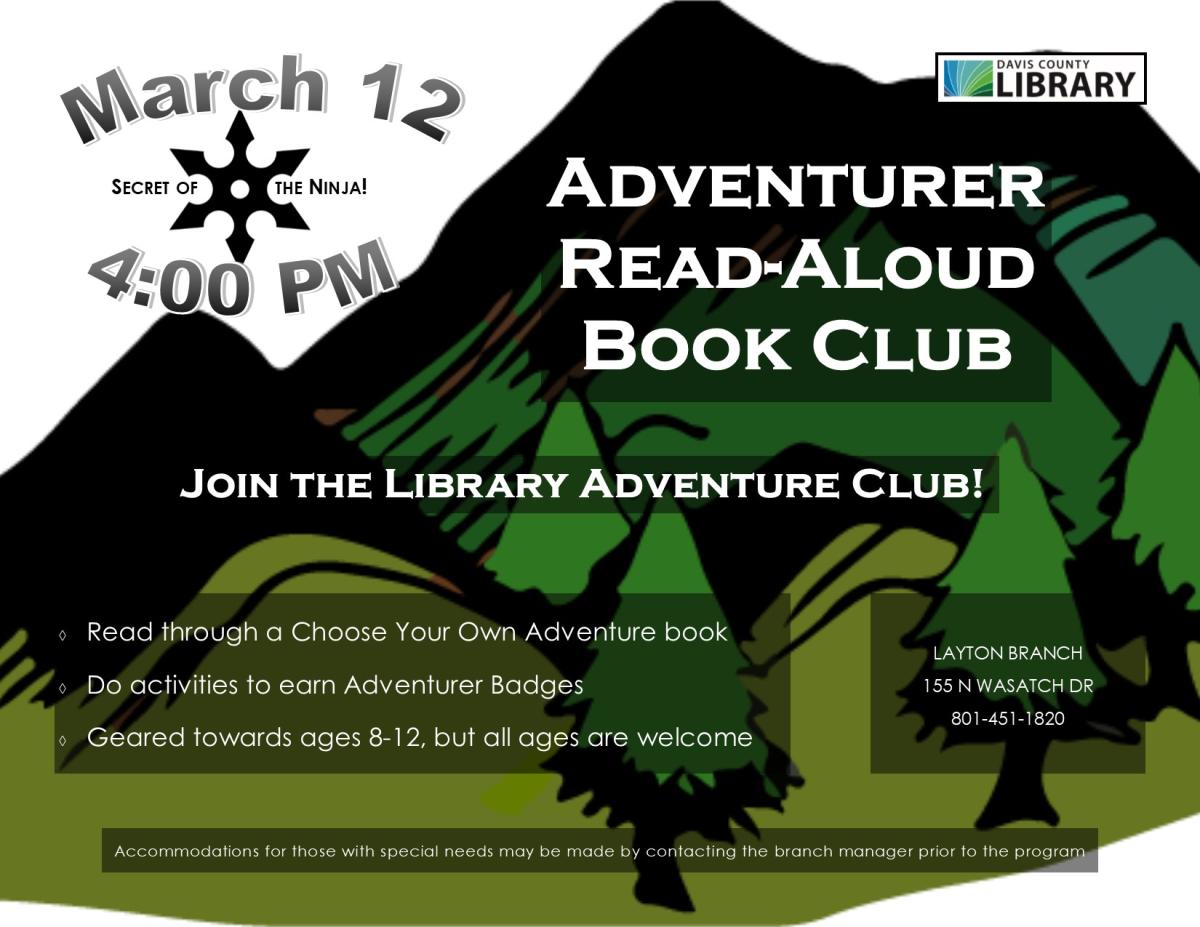 Adventurer Read-Aloud Book Club - March 12 4:00 PM