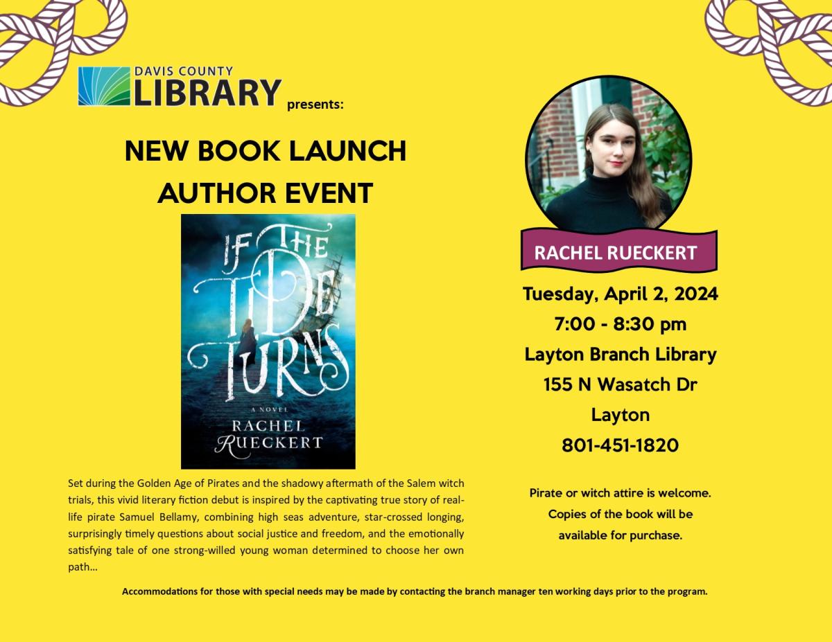 Rachel Rueckert, April 2, 2024 at 7:00 pm at the Layton Branch