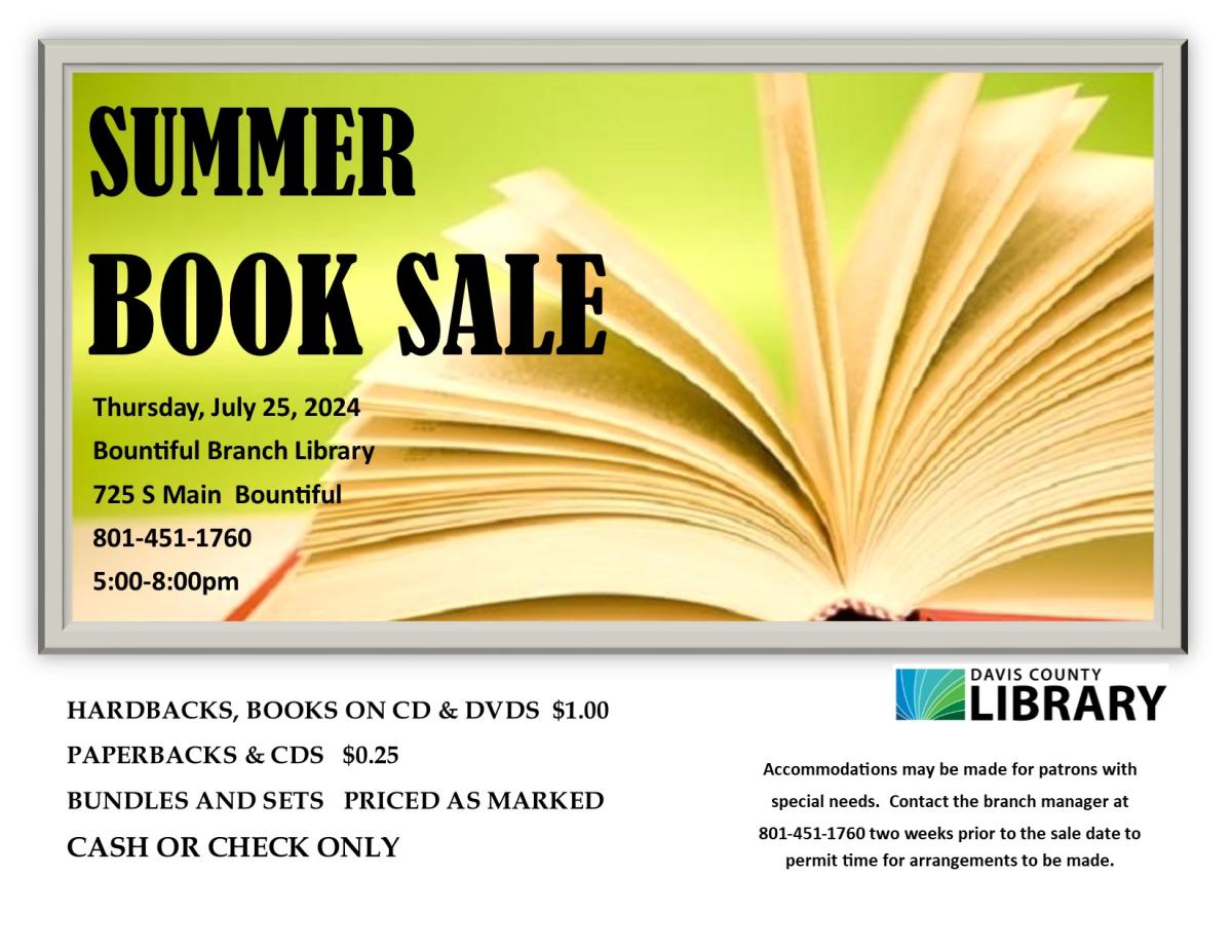 Bountiful Library book sale 7.25.24 5-8pm