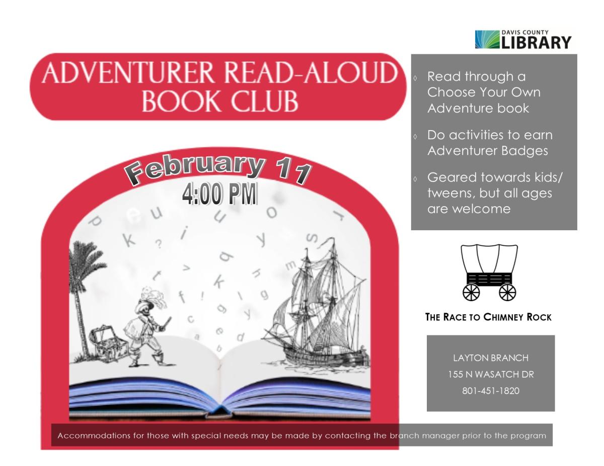 Adventurer Read-Aloud Book Club - February 11 4:00 PM