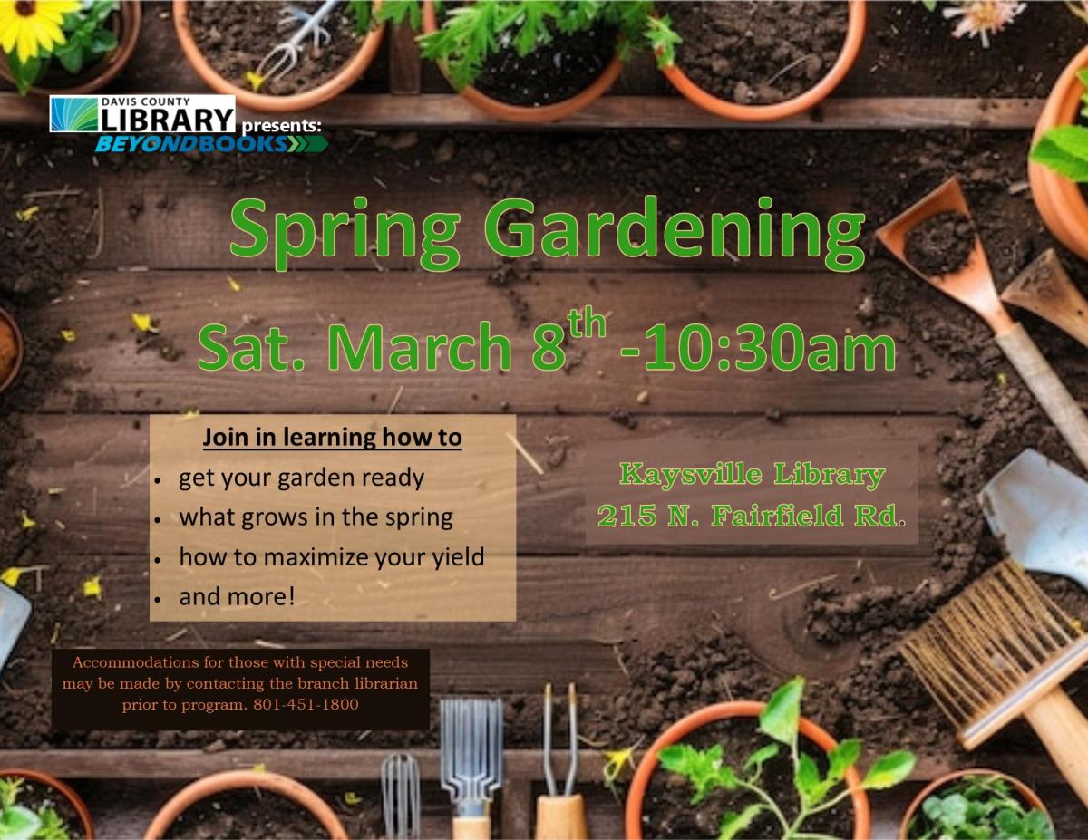 Flier for Spring Gardening Workshop on Saturday, March 8th.