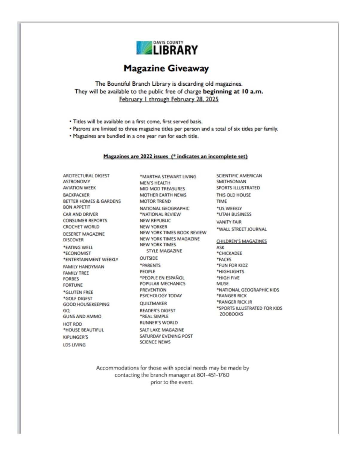 magazine giveaway titles