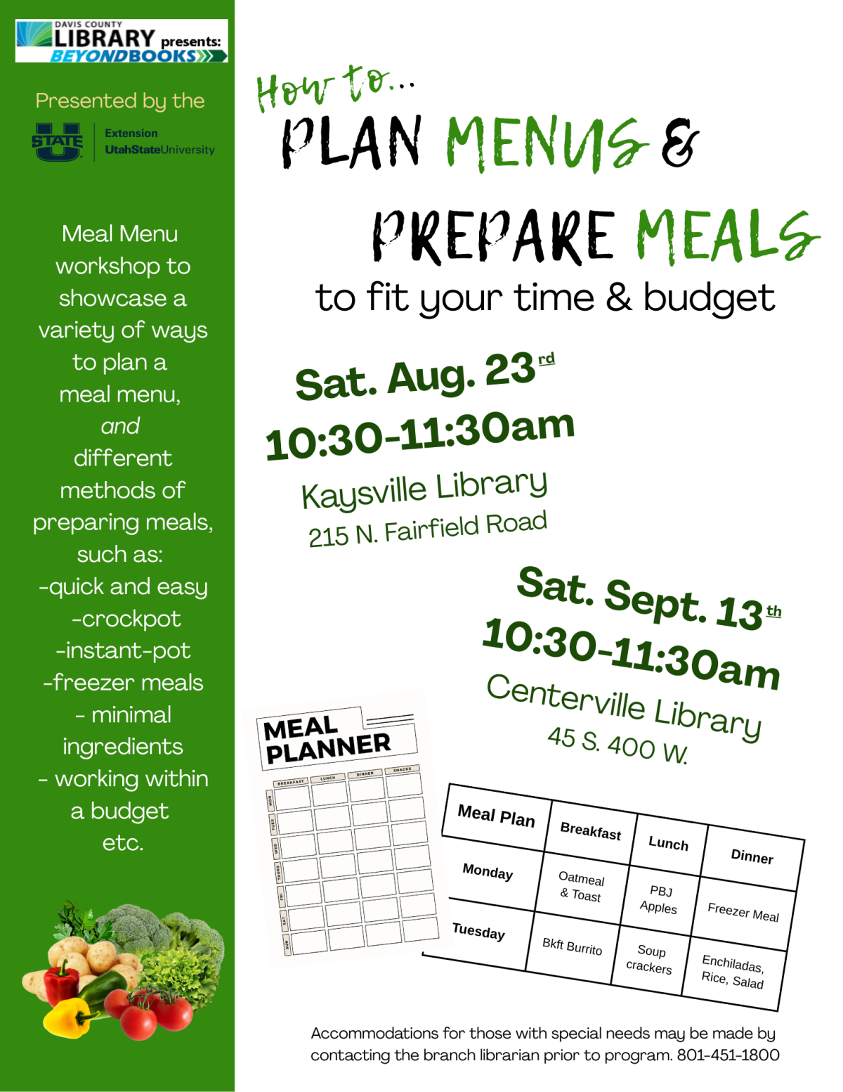 How to Plan Menus & Prepare Meals flier for 2025
