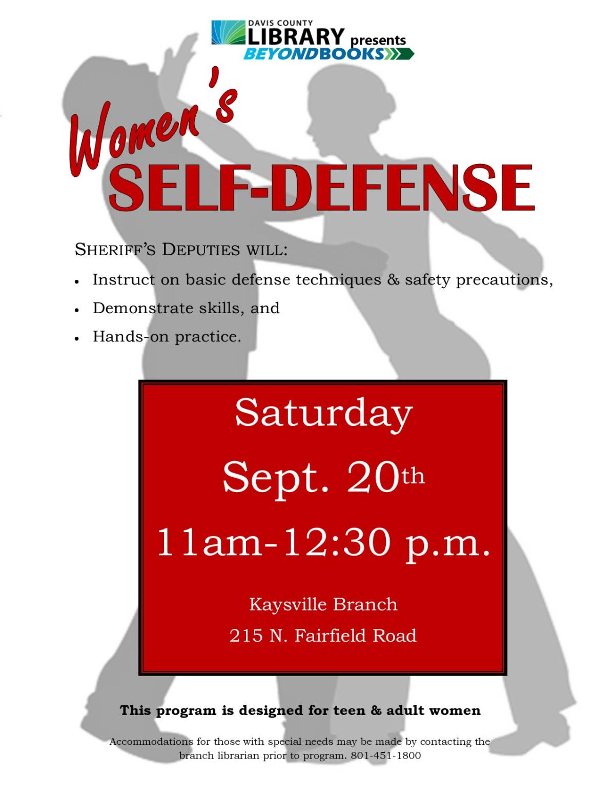 flier for Self Defense class on September 20th, 2025