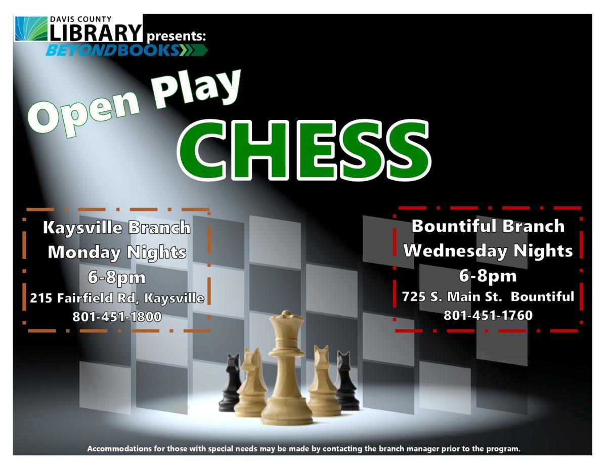Open Play Chess Night KYV branch, Monday nights 6-8