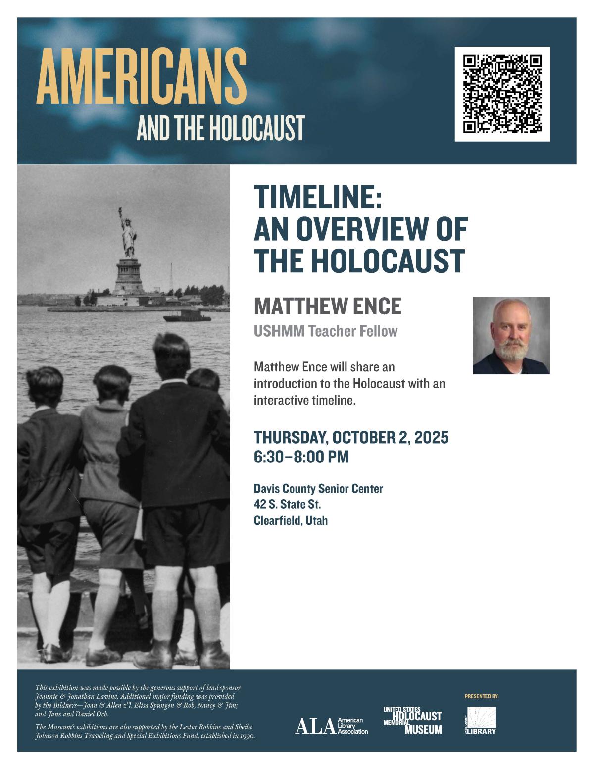 Matthew Ence, October 2 at 6:30 pm, Davis County Senior Center, 42 State St, Clearfield