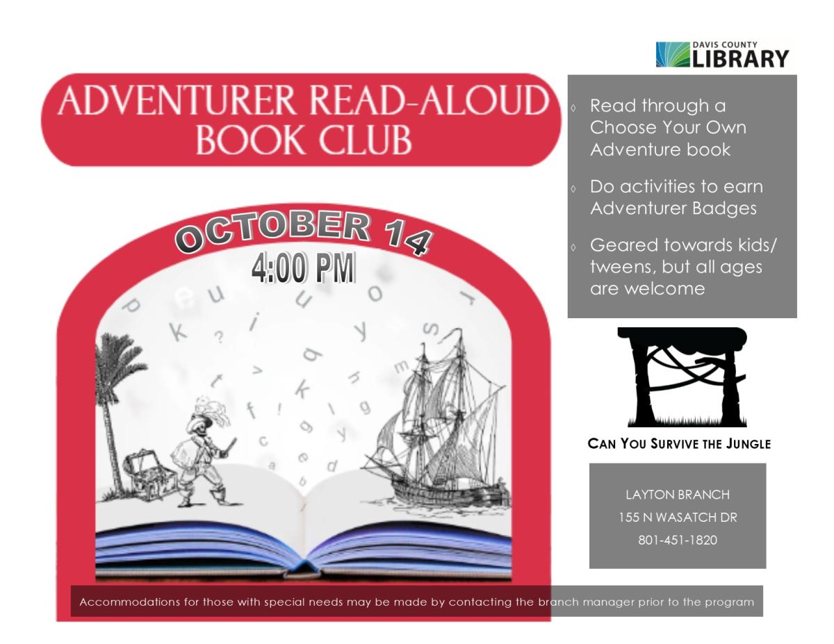 Adventurer Read-Aloud Book Club - October 14 4:00 PM