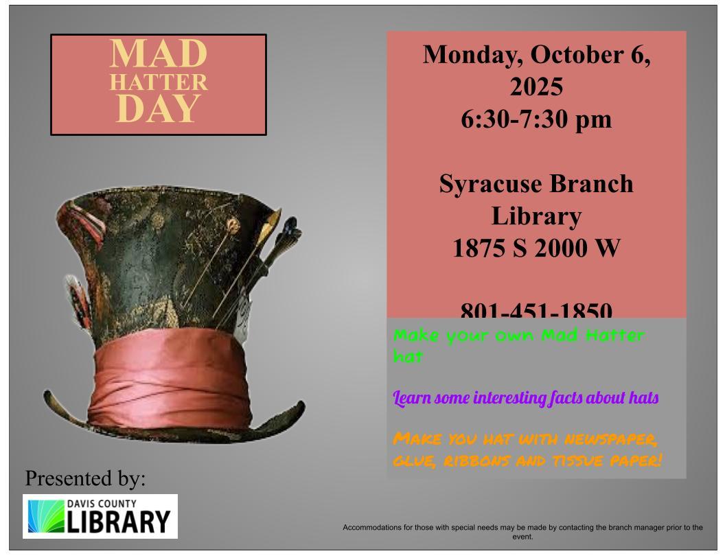 Come and make a creative hat for Mad Hatters Day!
