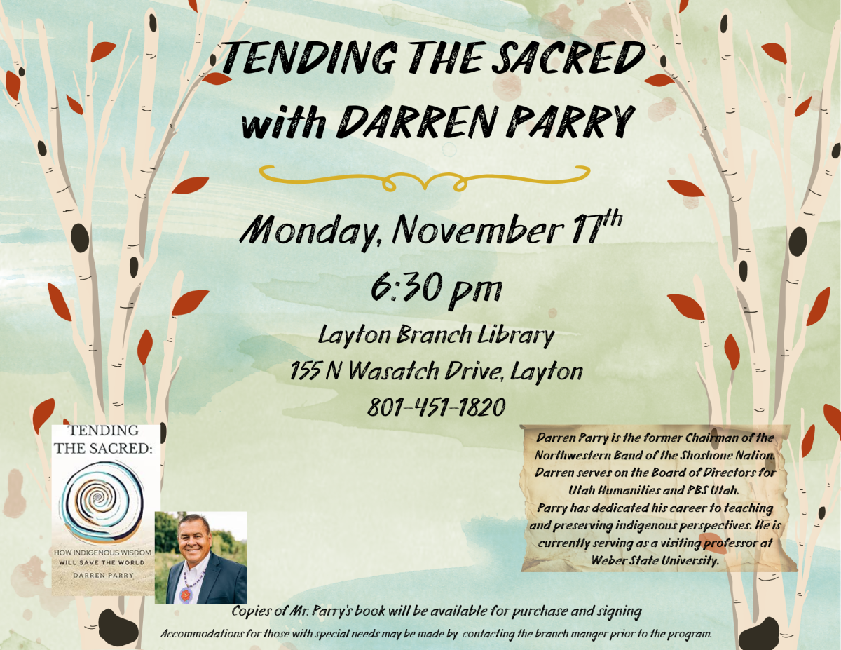 Tending the Sacred, November 17, 2025 @ 6:30 pm at the Layton Branch Library (155 Wasatch Drive, Layton)