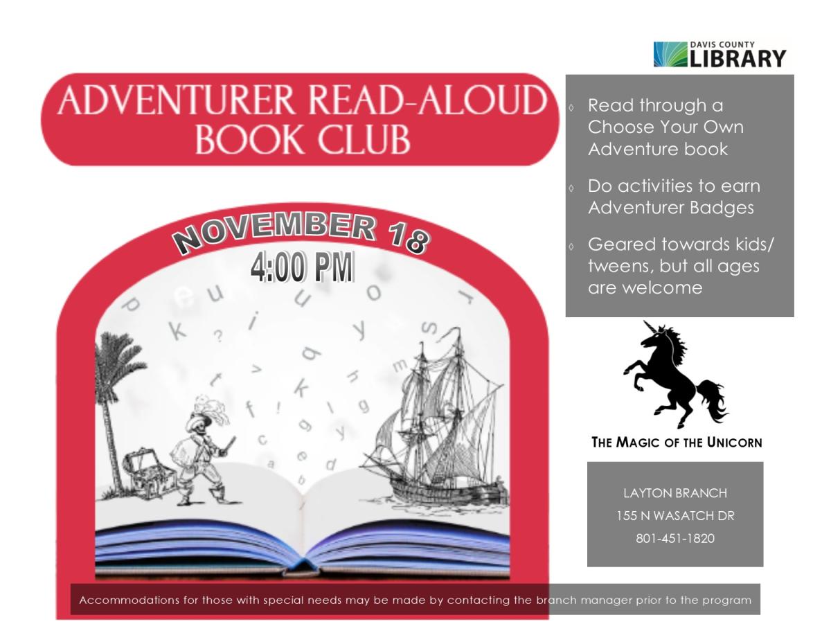 Adventurer Read-Aloud Book Club - November 18 4:00 PM