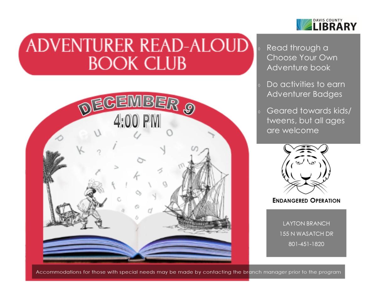 Adventurer Read-Aloud Book Club - December 9 4:00 PM